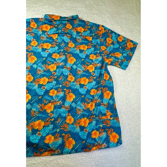 Whataburger Mens Floral Tropical Pearl Snap Shirt Blue size Large Short Sleeve - Picture 12 of 16